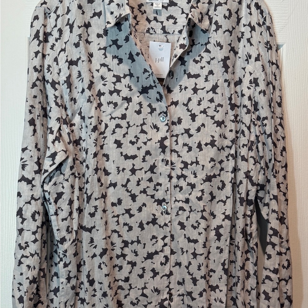 J. Jill Dark and Light Gray Floral Blouse NWT 2X